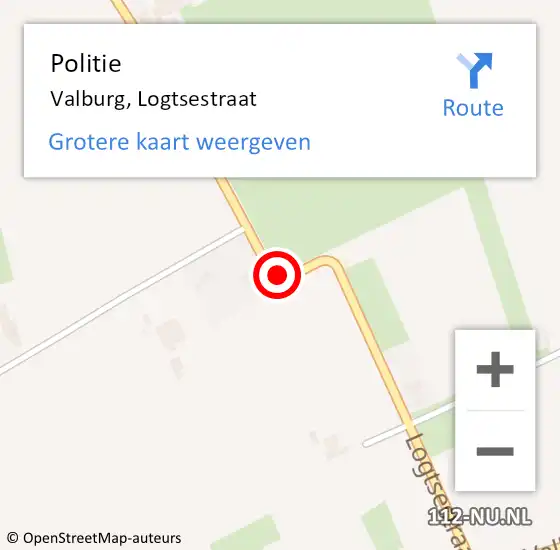 Locatie op kaart van de 112 melding: Politie Valburg, Logtsestraat op 11 september 2015 12:52
