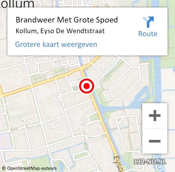 Locatie op kaart van de 112 melding: Brandweer Met Grote Spoed Naar Kollum, Eyso De Wendtstraat op 11 september 2015 12:55