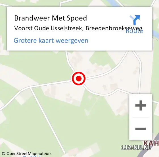 Locatie op kaart van de 112 melding: Brandweer Met Spoed Naar Voorst Oude IJsselstreek, Breedenbroekseweg op 11 september 2015 13:40