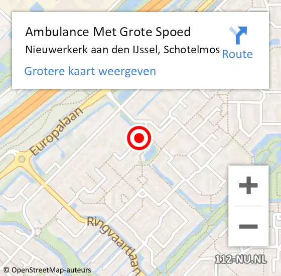 Locatie op kaart van de 112 melding: Ambulance Met Grote Spoed Naar Nieuwerkerk aan den IJssel, Schotelmos op 11 september 2015 13:43