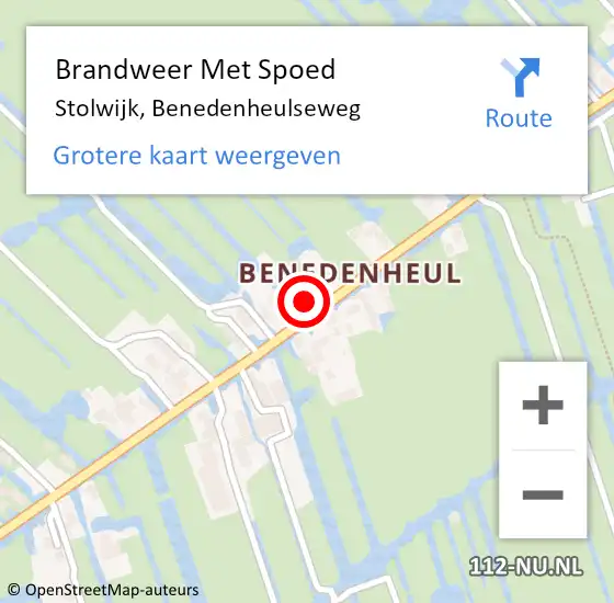 Locatie op kaart van de 112 melding: Brandweer Met Spoed Naar Stolwijk, Benedenheulseweg op 11 september 2015 13:58