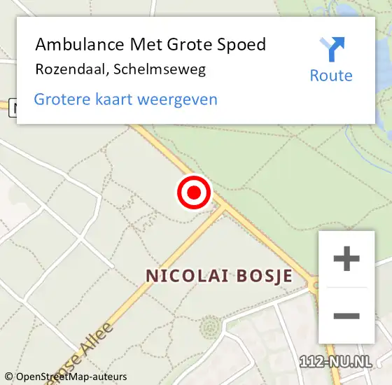 Locatie op kaart van de 112 melding: Ambulance Met Grote Spoed Naar Rozendaal, Schelmseweg op 11 september 2015 16:39