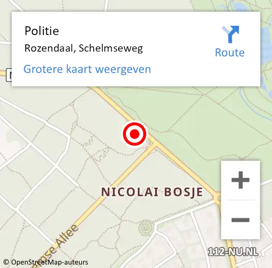 Locatie op kaart van de 112 melding: Politie Rozendaal, Schelmseweg op 11 september 2015 16:45