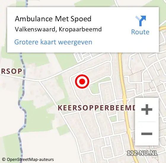 Locatie op kaart van de 112 melding: Ambulance Met Spoed Naar Valkenswaard, Kropaarbeemd op 11 september 2015 16:48