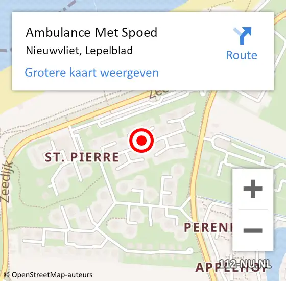 Locatie op kaart van de 112 melding: Ambulance Met Spoed Naar Nieuwvliet, Lepelblad op 11 september 2015 18:55