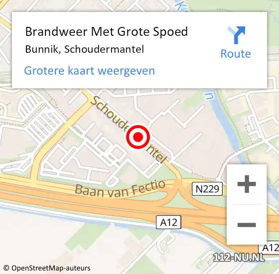 Locatie op kaart van de 112 melding: Brandweer Met Grote Spoed Naar Bunnik, Schoudermantel op 11 september 2015 19:01