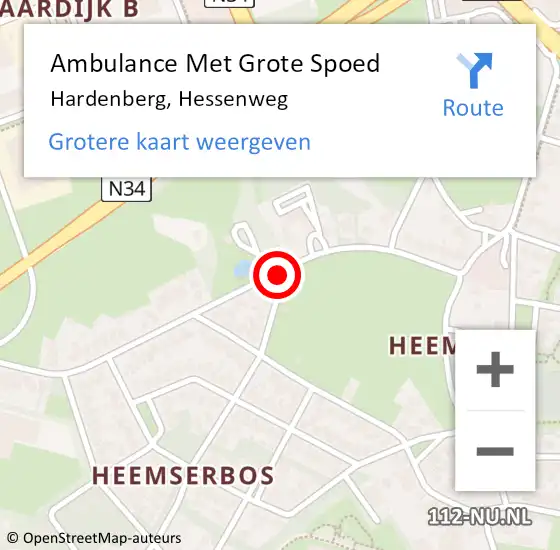 Locatie op kaart van de 112 melding: Ambulance Met Grote Spoed Naar Hardenberg, Hessenweg op 11 september 2015 19:13