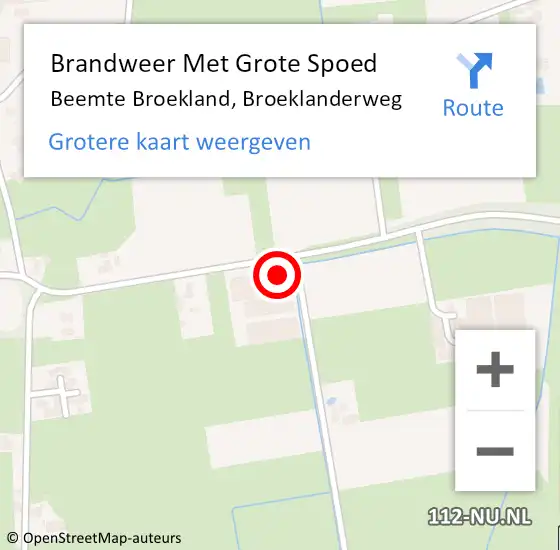 Locatie op kaart van de 112 melding: Brandweer Met Grote Spoed Naar Beemte Broekland, Broeklanderweg op 11 september 2015 20:28