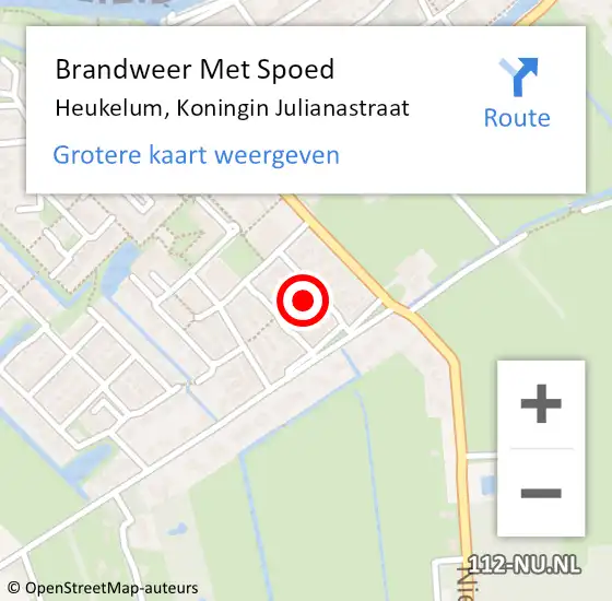 Locatie op kaart van de 112 melding: Brandweer Met Spoed Naar Heukelum, Koningin Julianastraat op 11 september 2015 22:21