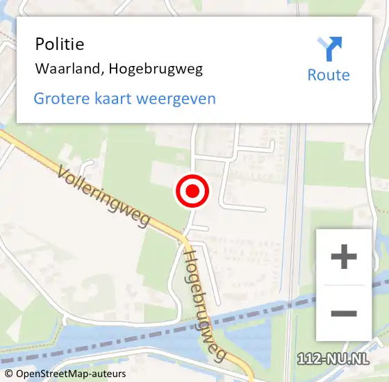 Locatie op kaart van de 112 melding: Politie Waarland, Hogebrugweg op 12 september 2015 06:28