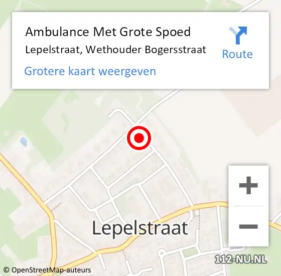 Locatie op kaart van de 112 melding: Ambulance Met Grote Spoed Naar Lepelstraat, Wethouder Bogersstraat op 12 september 2015 10:09