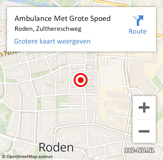 Locatie op kaart van de 112 melding: Ambulance Met Grote Spoed Naar Roden, Zulthereschweg op 12 september 2015 13:38