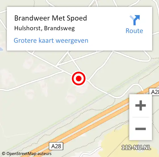 Locatie op kaart van de 112 melding: Brandweer Met Spoed Naar Hulshorst, Brandsweg op 12 september 2015 15:31