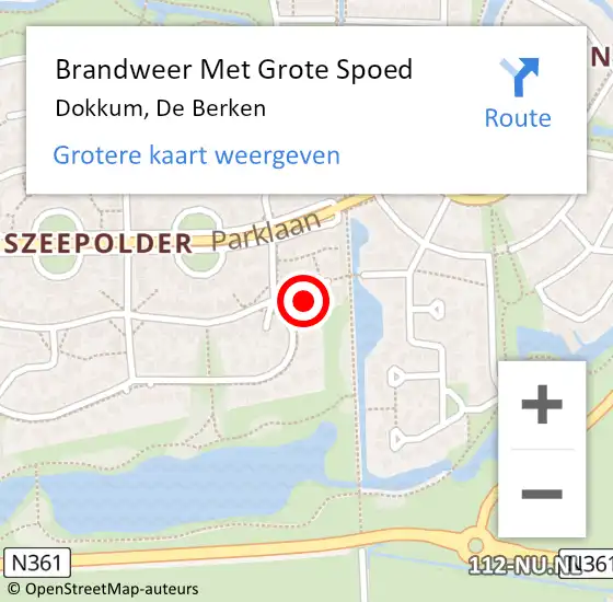 Locatie op kaart van de 112 melding: Brandweer Met Grote Spoed Naar Dokkum, De Berken op 12 september 2015 17:17