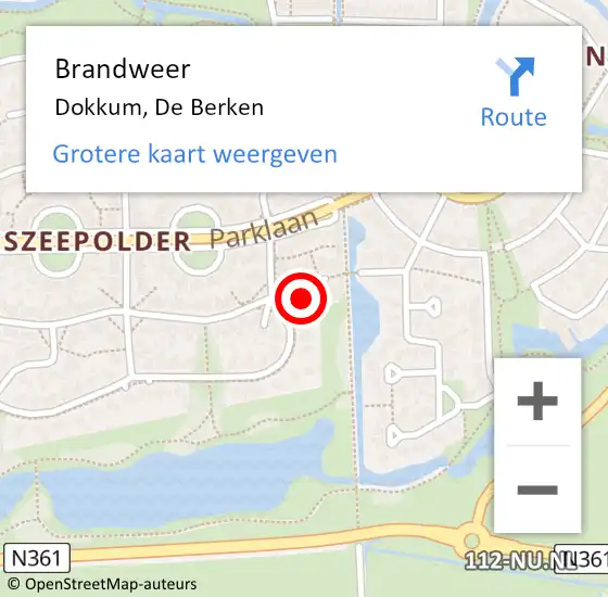 Locatie op kaart van de 112 melding: Brandweer Dokkum, De Berken op 12 september 2015 17:22