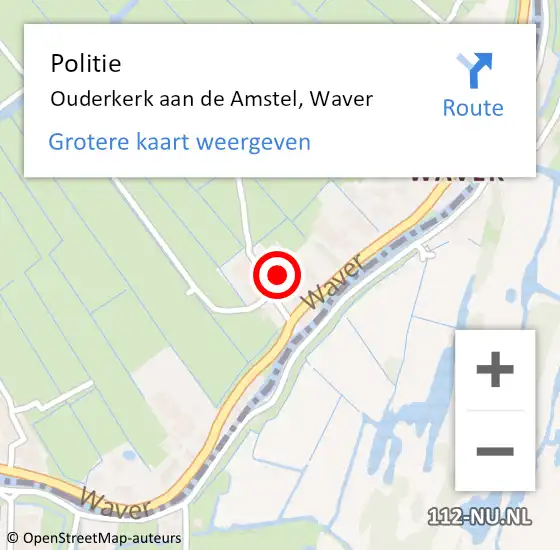 Locatie op kaart van de 112 melding: Politie Ouderkerk aan de Amstel, Waver op 12 september 2015 17:51