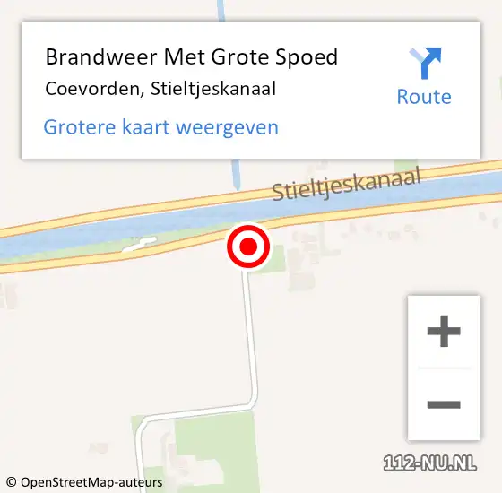 Locatie op kaart van de 112 melding: Brandweer Met Grote Spoed Naar Coevorden, Stieltjeskanaal op 12 september 2015 19:43