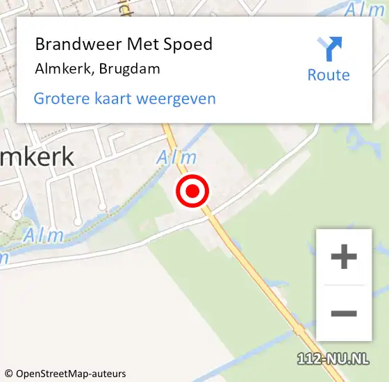 Locatie op kaart van de 112 melding: Brandweer Met Spoed Naar Almkerk, Brugdam op 13 september 2015 03:58