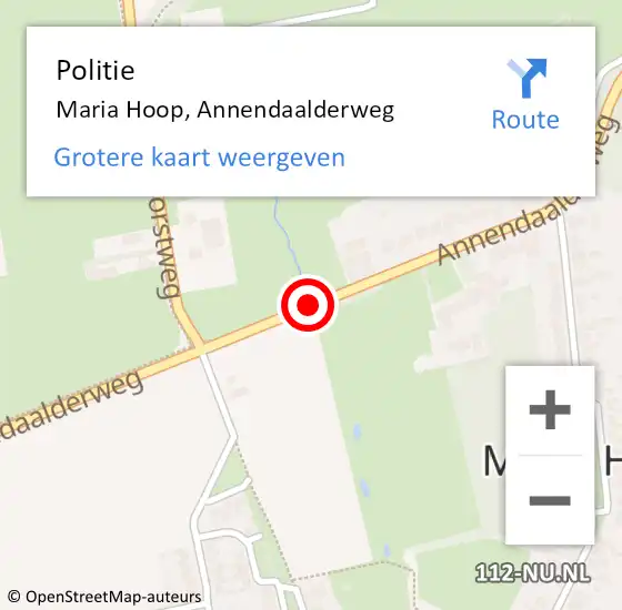 Locatie op kaart van de 112 melding: Politie Maria Hoop, Annendaalderweg op 13 september 2015 07:49