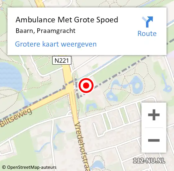 Locatie op kaart van de 112 melding: Ambulance Met Grote Spoed Naar Baarn, Praamgracht op 13 september 2015 08:40