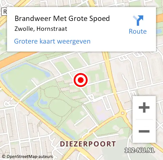 Locatie op kaart van de 112 melding: Brandweer Met Grote Spoed Naar Zwolle, Hornstraat op 13 september 2015 10:08