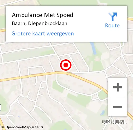 Locatie op kaart van de 112 melding: Ambulance Met Spoed Naar Baarn, Diepenbrocklaan op 13 september 2015 11:10