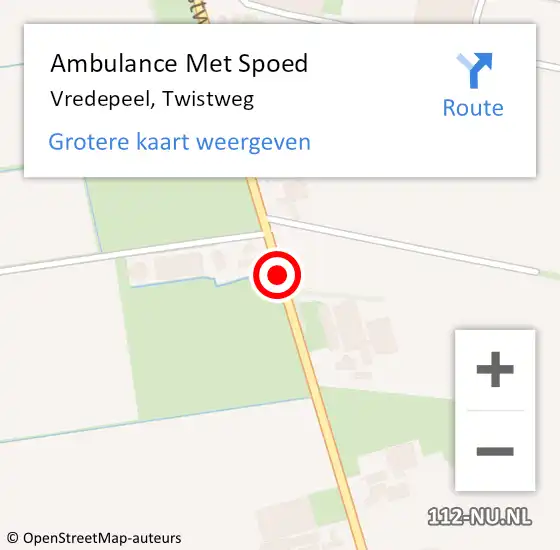 Locatie op kaart van de 112 melding: Ambulance Met Spoed Naar Vredepeel, Twistweg op 13 september 2015 11:58