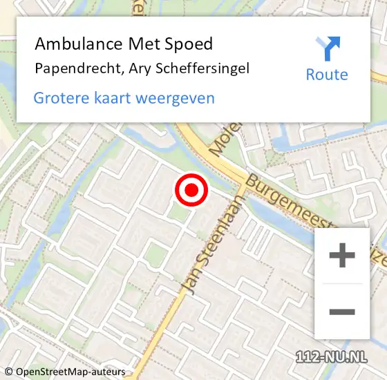 Locatie op kaart van de 112 melding: Ambulance Met Spoed Naar Papendrecht, Ary Scheffersingel op 13 september 2015 14:01