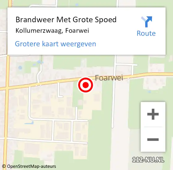 Locatie op kaart van de 112 melding: Brandweer Met Grote Spoed Naar Kollumerzwaag, Foarwei op 13 september 2015 14:22