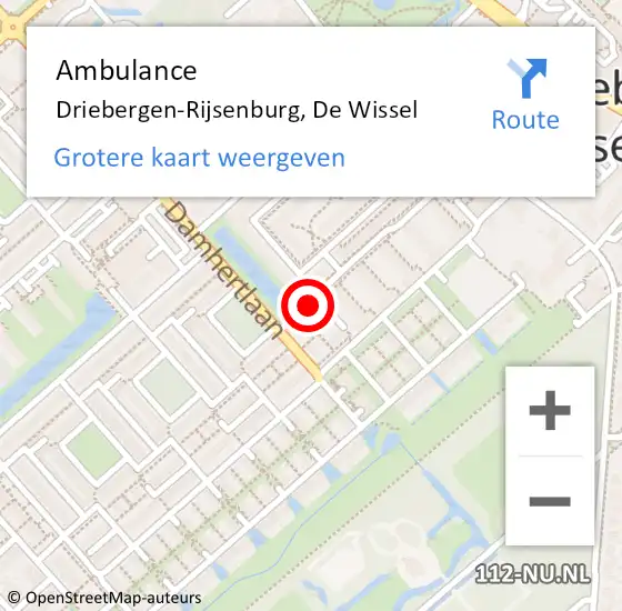 Locatie op kaart van de 112 melding: Ambulance Driebergen-Rijsenburg, De Wissel op 13 september 2015 14:32