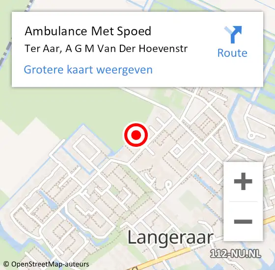 Locatie op kaart van de 112 melding: Ambulance Met Spoed Naar Ter Aar, A G M Van Der Hoevenstr op 13 september 2015 15:48