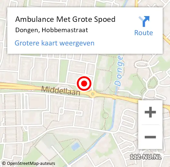 Locatie op kaart van de 112 melding: Ambulance Met Grote Spoed Naar Dongen, Hobbemastraat op 13 september 2015 15:57