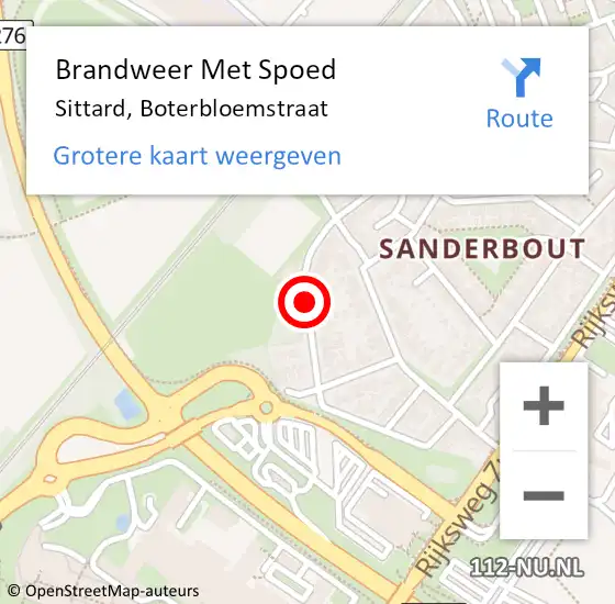 Locatie op kaart van de 112 melding: Brandweer Met Spoed Naar Sittard, Boterbloemstraat op 13 september 2015 19:47