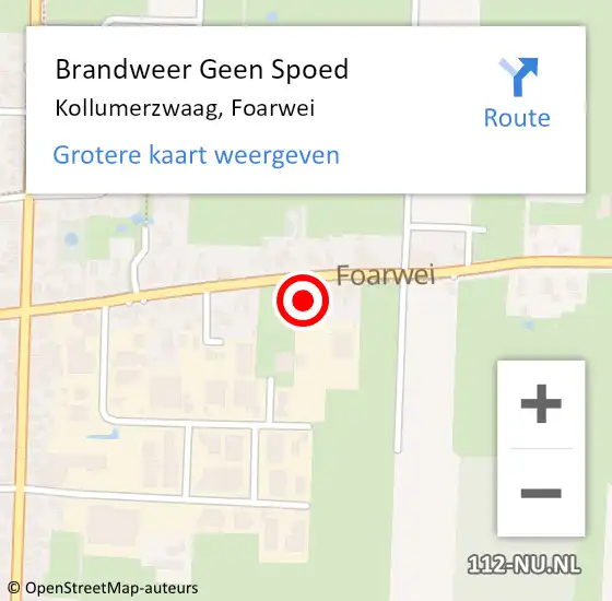 Locatie op kaart van de 112 melding: Brandweer Geen Spoed Naar Kollumerzwaag, Foarwei op 13 september 2015 21:46