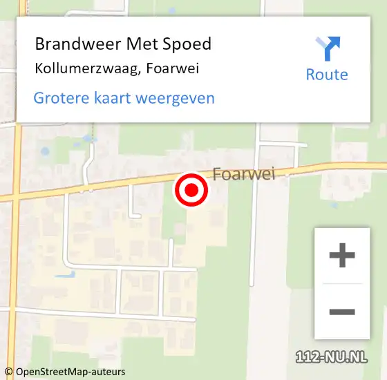 Locatie op kaart van de 112 melding: Brandweer Met Spoed Naar Kollumerzwaag, Foarwei op 14 september 2015 04:52