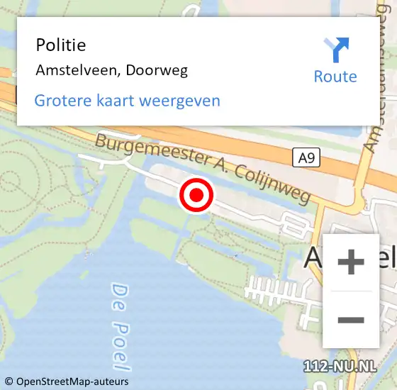 Locatie op kaart van de 112 melding: Politie Amstelveen, Doorweg op 14 september 2015 05:15