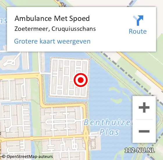 Locatie op kaart van de 112 melding: Ambulance Met Spoed Naar Zoetermeer, Cruquiusschans op 14 september 2015 07:51