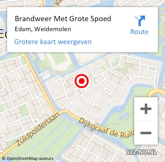 Locatie op kaart van de 112 melding: Brandweer Met Grote Spoed Naar Edam, Weidemolen op 20 november 2013 12:49