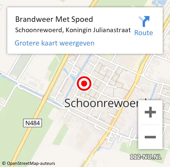 Locatie op kaart van de 112 melding: Brandweer Met Spoed Naar Schoonrewoerd, Koningin Julianastraat op 14 september 2015 08:39