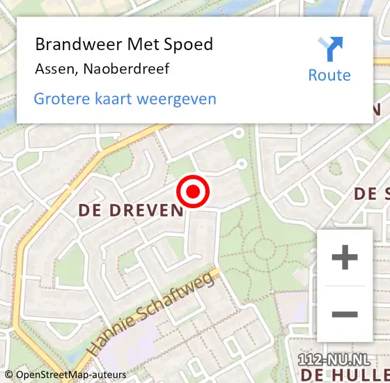 Locatie op kaart van de 112 melding: Brandweer Met Spoed Naar Assen, Naoberdreef op 14 september 2015 08:42