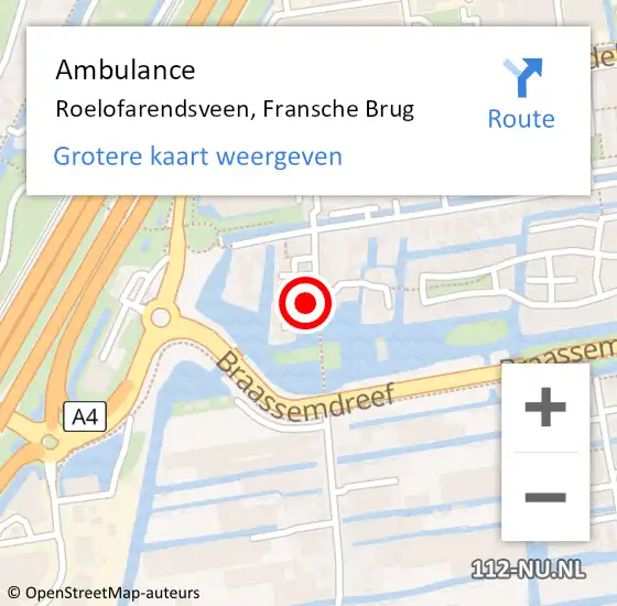 Locatie op kaart van de 112 melding: Ambulance Roelofarendsveen, Fransche Brug op 14 september 2015 08:59