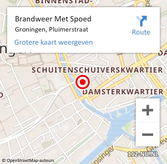 Locatie op kaart van de 112 melding: Brandweer Met Spoed Naar Groningen, Pluimerstraat op 14 september 2015 09:00