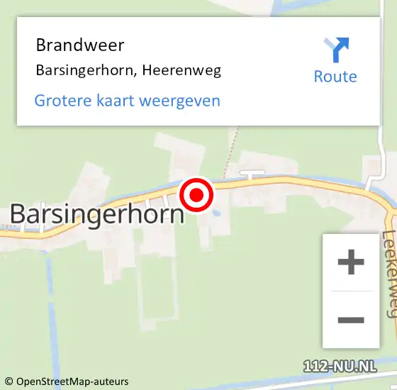 Locatie op kaart van de 112 melding: Brandweer Barsingerhorn, Heerenweg op 14 september 2015 10:02