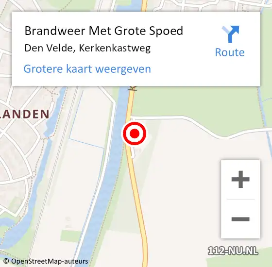 Locatie op kaart van de 112 melding: Brandweer Met Grote Spoed Naar Den Velde, Kerkenkastweg op 14 september 2015 13:12