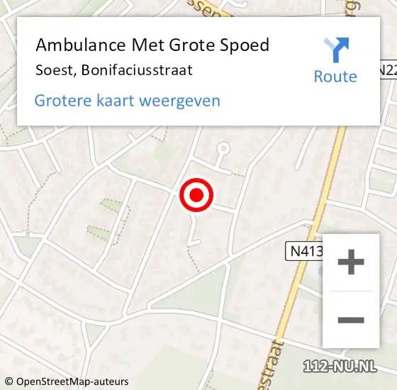 Locatie op kaart van de 112 melding: Ambulance Met Grote Spoed Naar Soest, Bonifaciusstraat op 14 september 2015 13:12