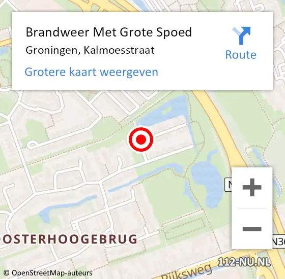 Locatie op kaart van de 112 melding: Brandweer Met Grote Spoed Naar Groningen, Kalmoesstraat op 14 september 2015 13:55