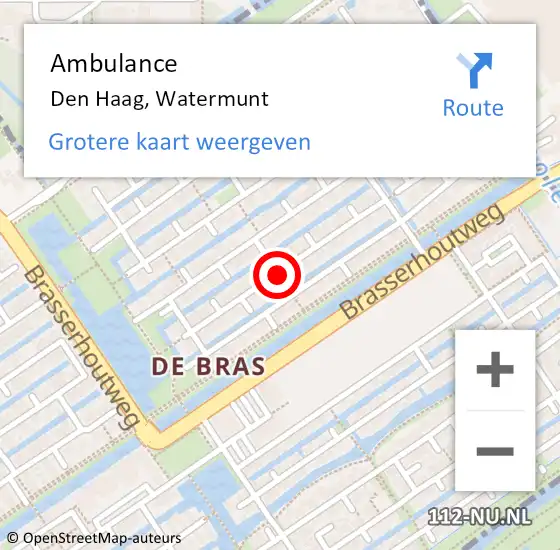 Locatie op kaart van de 112 melding: Ambulance Den Haag, Watermunt op 14 september 2015 14:00