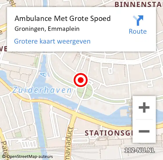 Locatie op kaart van de 112 melding: Ambulance Met Grote Spoed Naar Groningen, Emmaplein op 14 september 2015 14:36