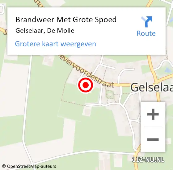 Locatie op kaart van de 112 melding: Brandweer Met Grote Spoed Naar Gelselaar, De Molle op 14 september 2015 14:52