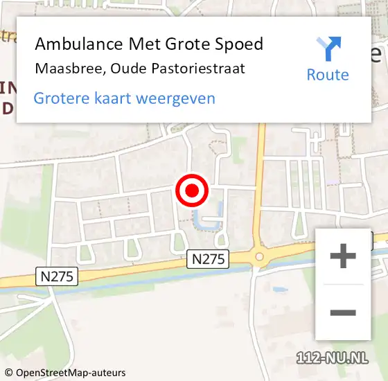 Locatie op kaart van de 112 melding: Ambulance Met Grote Spoed Naar Maasbree, Oude Pastoriestraat op 14 september 2015 15:57